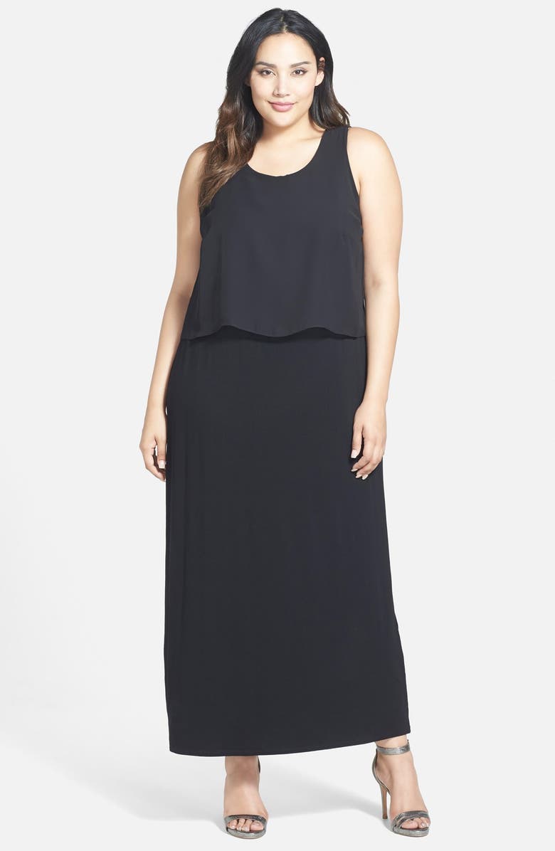 Vince Camuto Crepe Overlay Sleeveless Maxi Dress (Plus Size) | Nordstrom