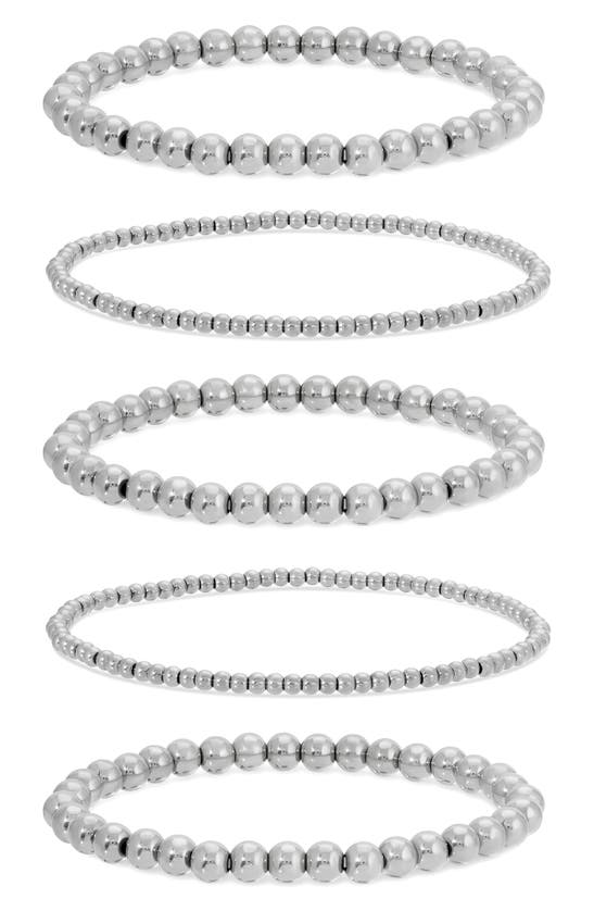 Shop Eye Candy Los Angeles Daniella Set Of 5 Beaded Bracelets In Silver