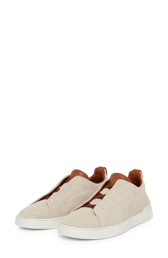 Zegna Leather Sneakers In Sand