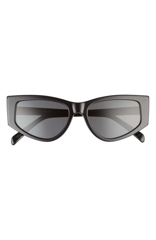 Celine 56mm Rectangular Sunglasses In Shiny Black / Smoke