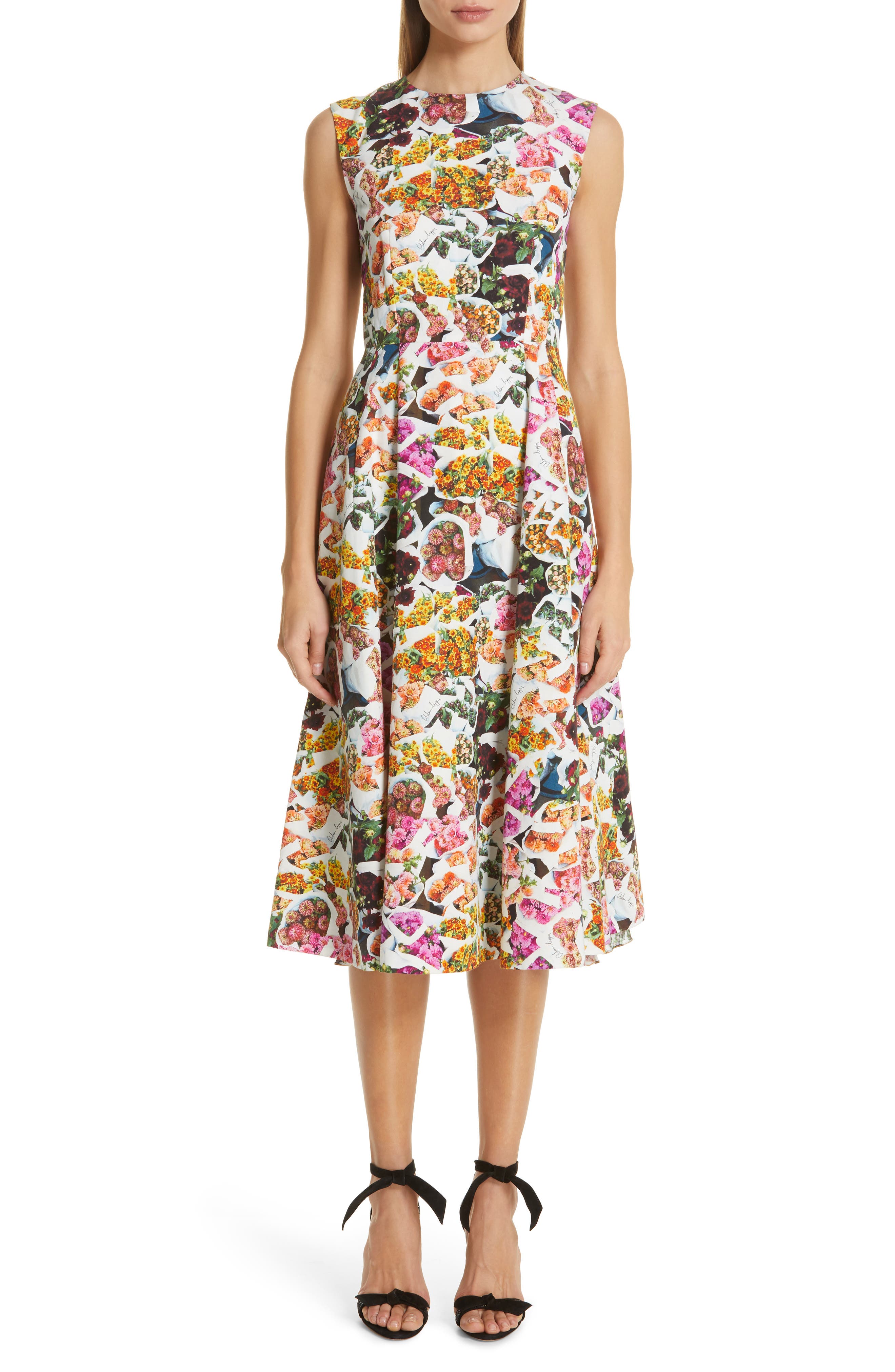 Adam Lippes Floral Print Cotton & Silk Dress, White