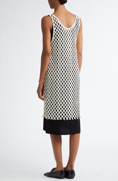 Shop Bite Studios Evening Mixed Media Organic Cotton Netted Overlay Shift Dress In Off-white/black