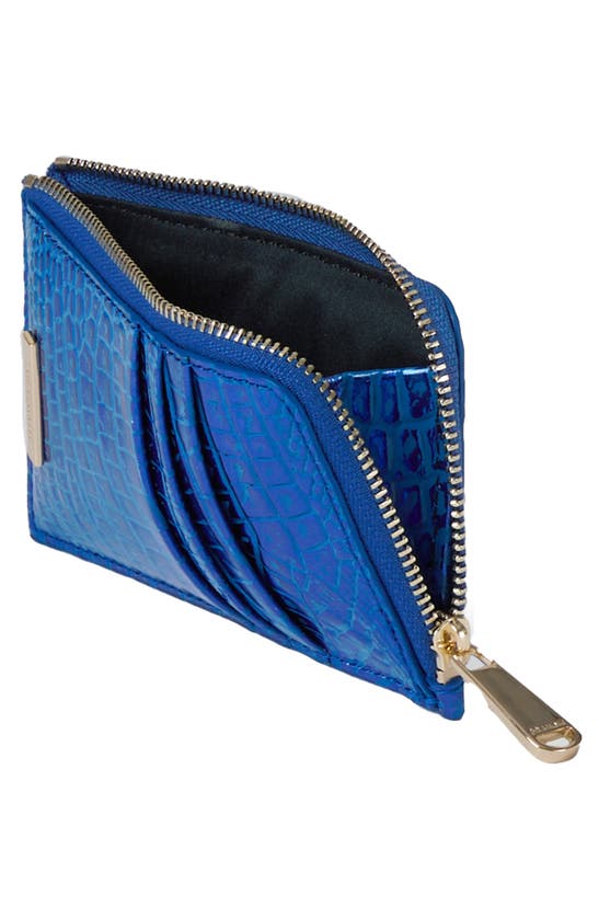 Shop Brahmin Lennon Croc Embossed Leather Card Case In Cobalt Potion