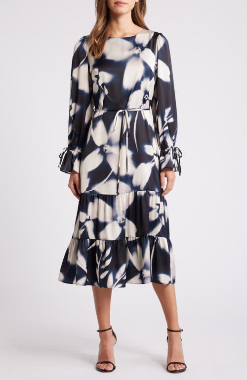 Julia Jordan Bleach Dye Long Sleeve Dress in Navy/Ivory 