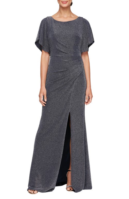 ALEX EVENINGS ALEX EVENINGS SHIMMER FLUTTER SLEEVE GOWN