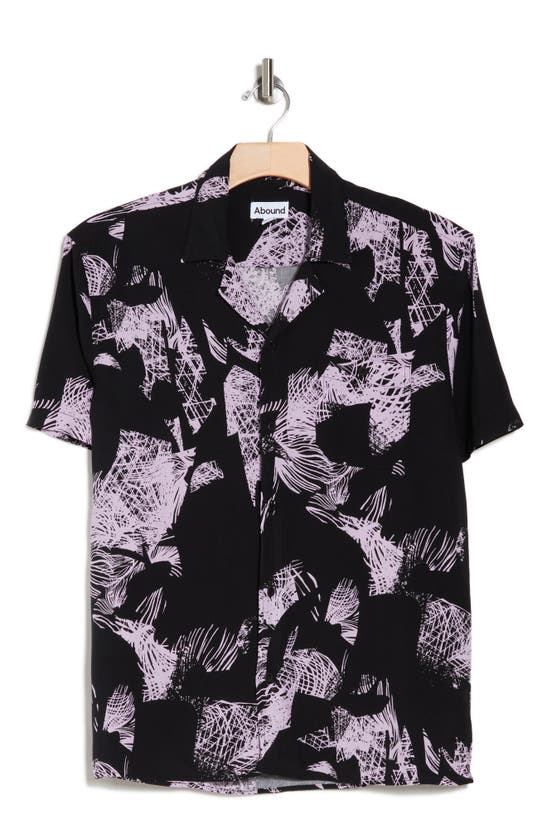 Abound Abstract Floral Short Sleeve Button-up Shirt In Black-purple Abstract Floral