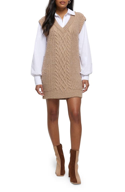 River Island Hybrid Long Sleeve Sweater Dress in Beige at Nordstrom, Size X-Small