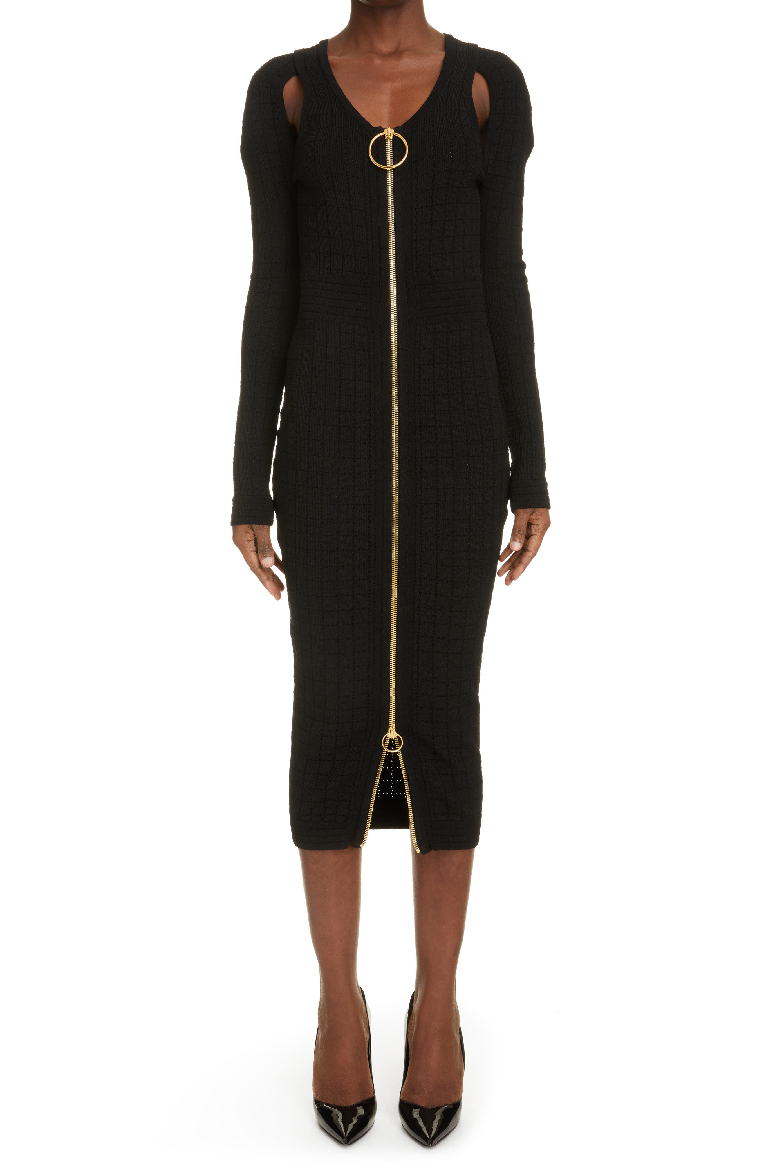 Balmain Zip Front Long Sleeve Sweater 