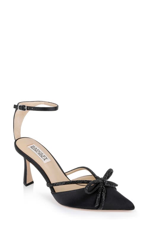 Shop Badgley Mischka Collection Ann Ankle Strap Pointed Toe Pump In Black Satin