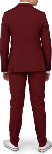 OppoSuits Blazing Burgundy Two-Piece Suit with Tie, two piece suit 