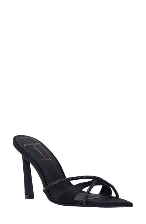 Sienna 85 Pointed Toe Slide Sandal in Black Satin