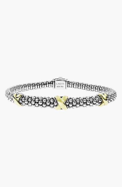 Shop Lagos Three Station X Two-tone Caviar Bracelet In Silver/gold