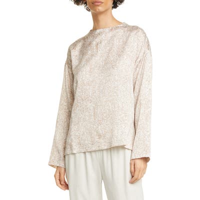 Eileen Fisher Funnel Neck Silk & Cotton Top, Beige