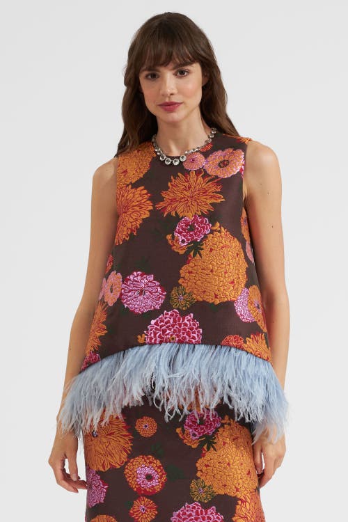 La Doublej La Scala Top With Feathers In Jacquard Gyn Chocolate