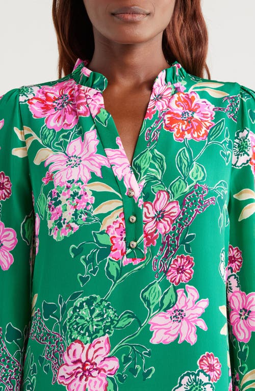 Lilly Pulitzer ® Evaline Floral Print Long Sleeve Silk Dress In Green Multi
