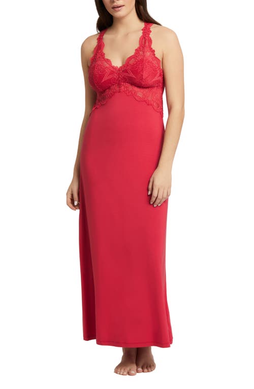 Belle Époque Lace Trim Knit Nightgown in Crimson