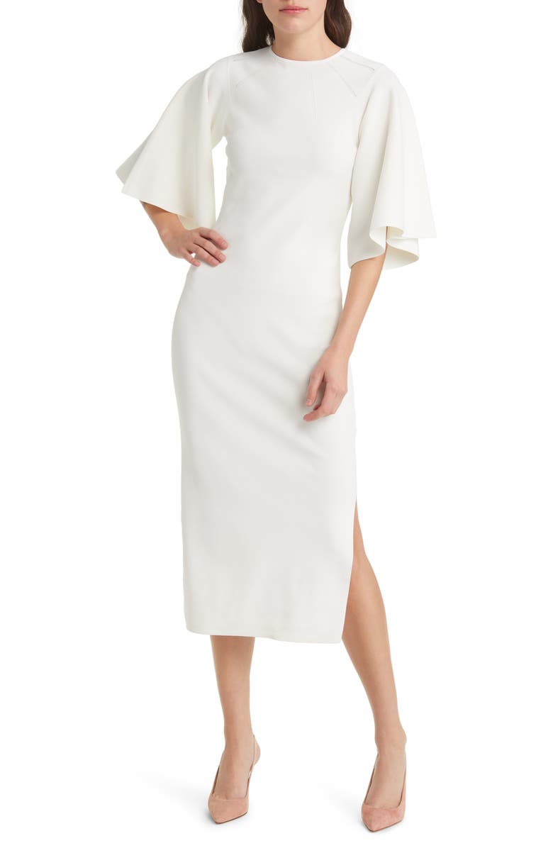 Ted Baker London Lounia Fluted Sleeve Body-Con Sweater Dress, Main, color, White