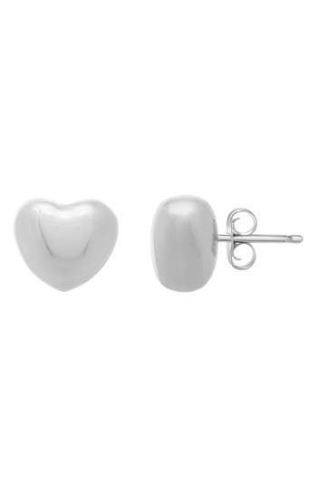 Karat Rush Rhodium Plated Sterling Silver Heart Stud Earrings In Rhodium White