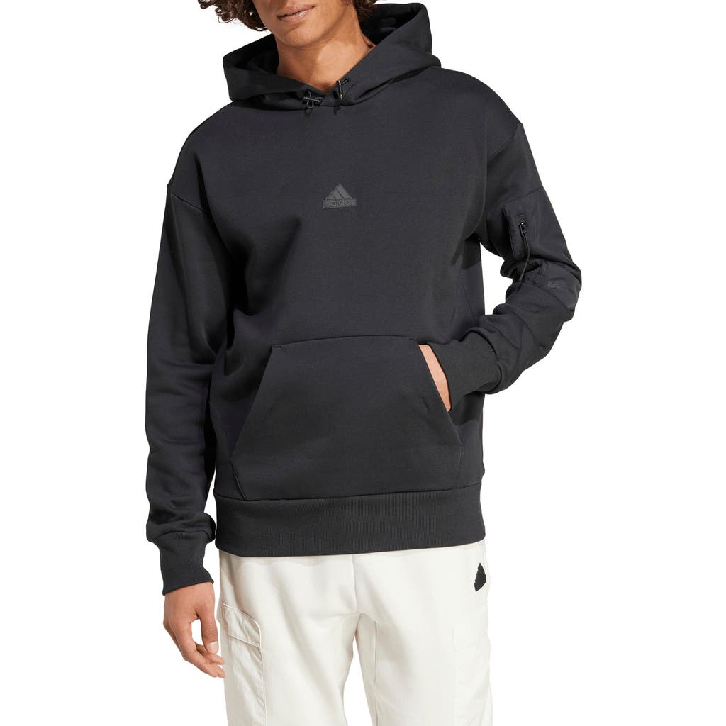 ADIDAS SPORTSWEAR City Escape Oversize Fleece Hoodie in Black