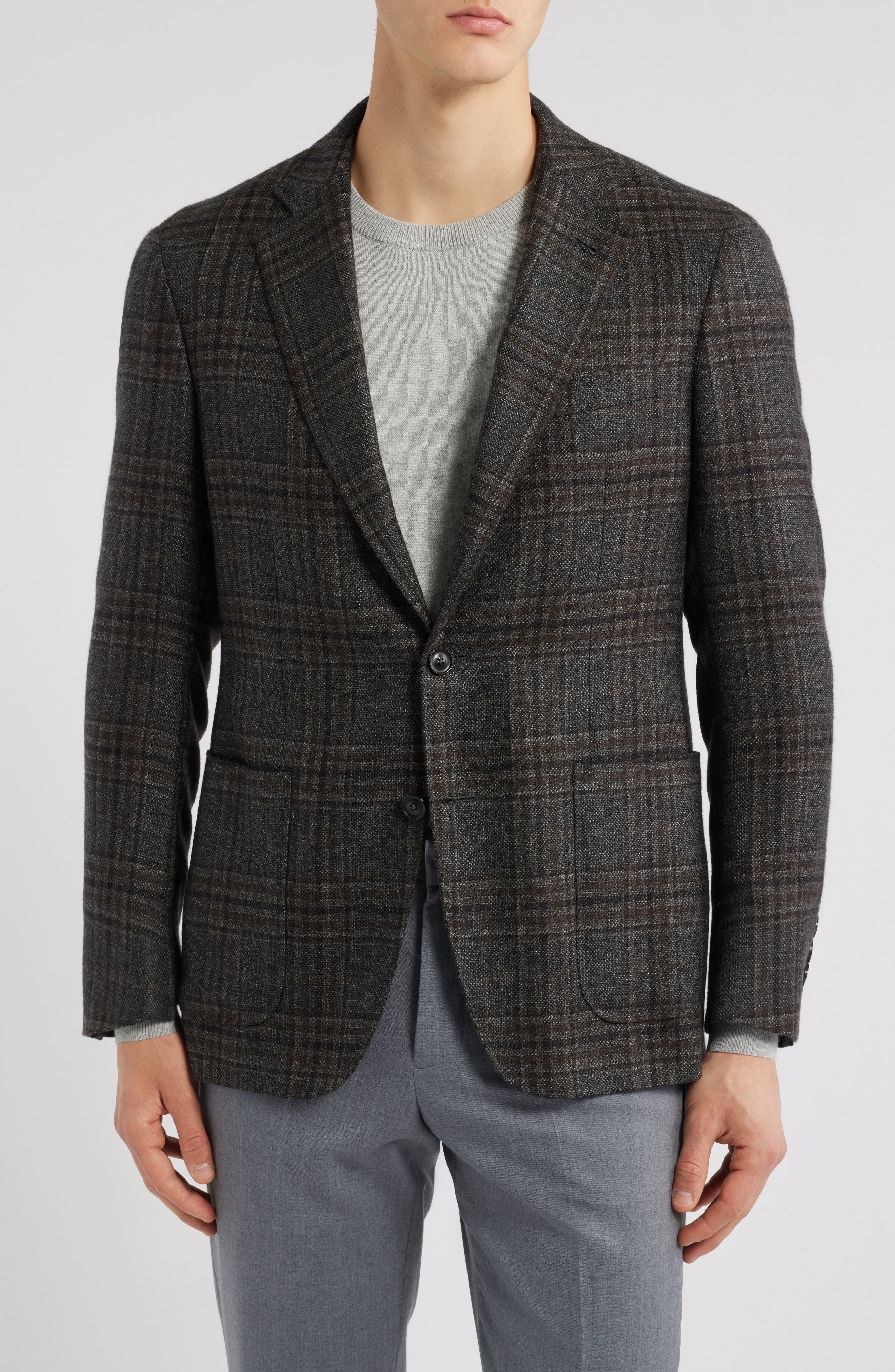 Canali Kai Trim Fit Plaid Cashmere Sport Coat in Charcoal 