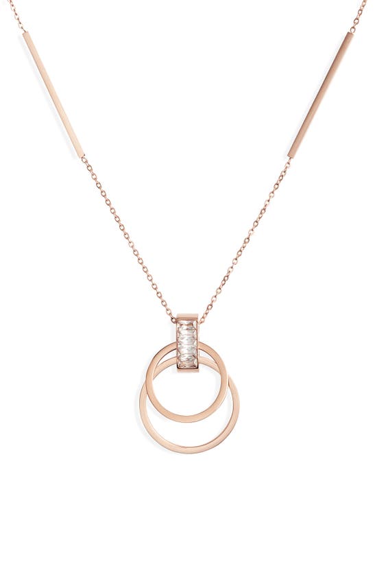 Shop Knotty Crystal Open Circle Pendant Necklace In Rose Gold