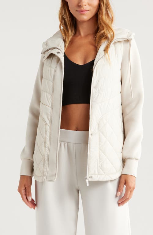 Shop Zella Hybrid Quilted Scuba Hooded Jacket In Grey Moonbeam