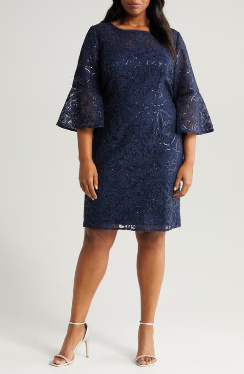 Alex Evenings Sequin Lace Long Sleeve Sheath Dress Navy at Nordstrom,
