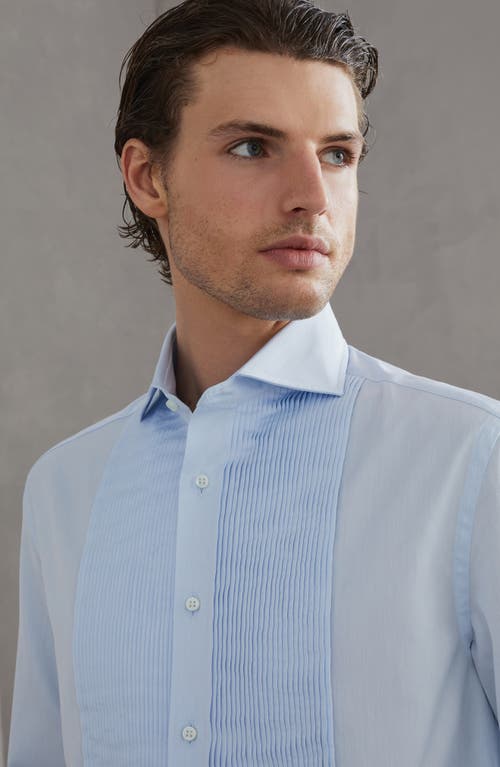 Shop Brunello Cucinelli Tuxedo Shirt With Pleating In Azure