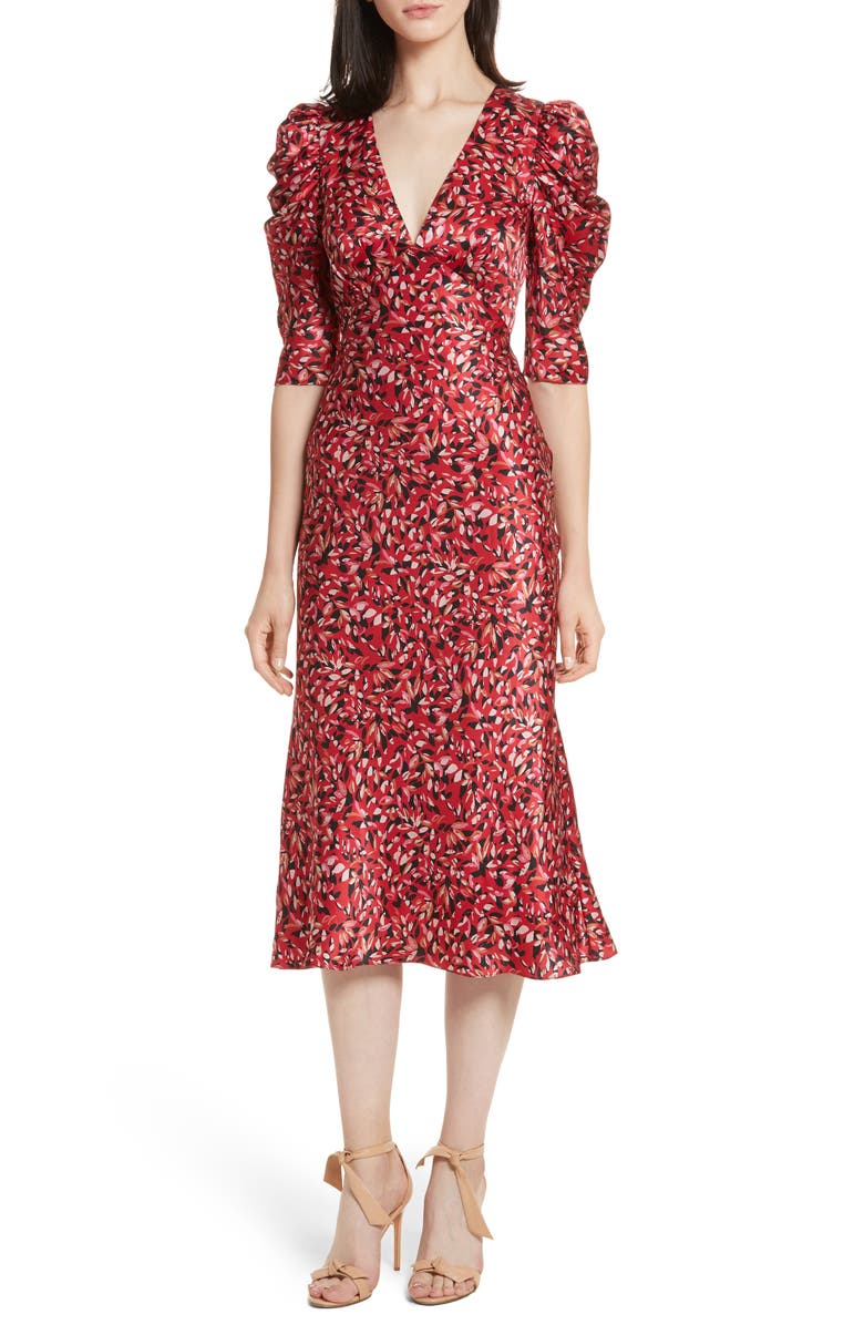 SALONI Colette Puff Sleeve Silk Dress | Nordstrom