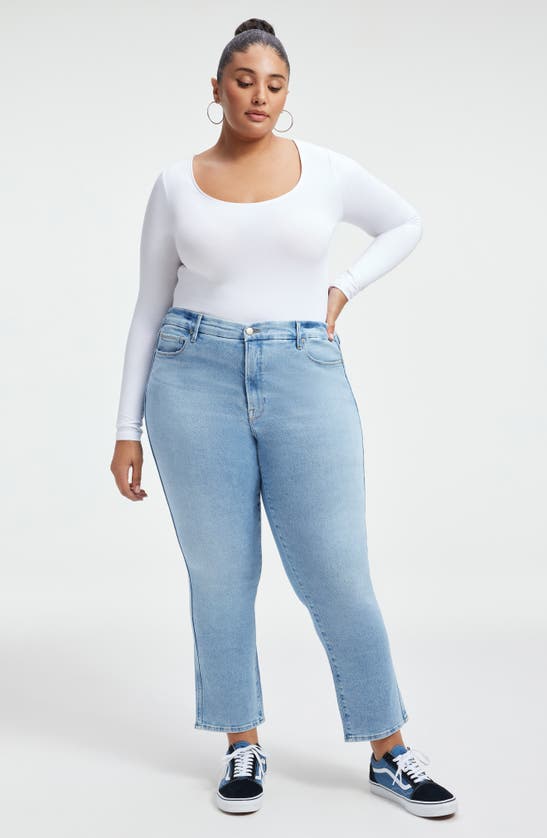 Shop Good American Good Curve High Waist Ankle Straight Leg Jeans In Indigo390