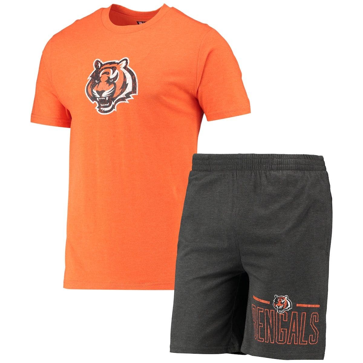 Men's Concepts Sport Charcoal/Orange Cincinnati Bengals Meter T-Shirt & Shorts Sleep Set
