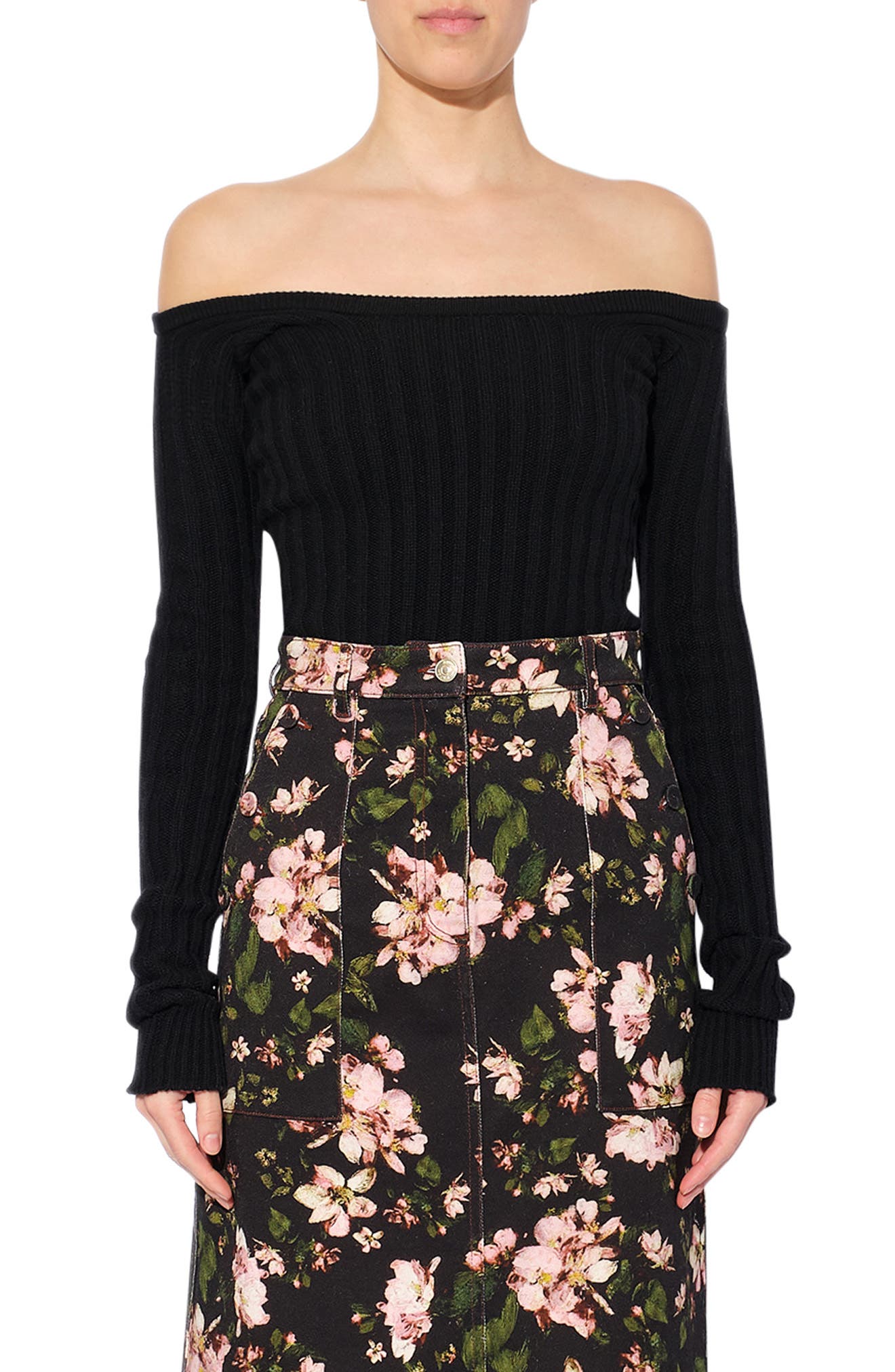 Women's Erdem Harper Rib Merino Wool Cashmere Off The Shoulder