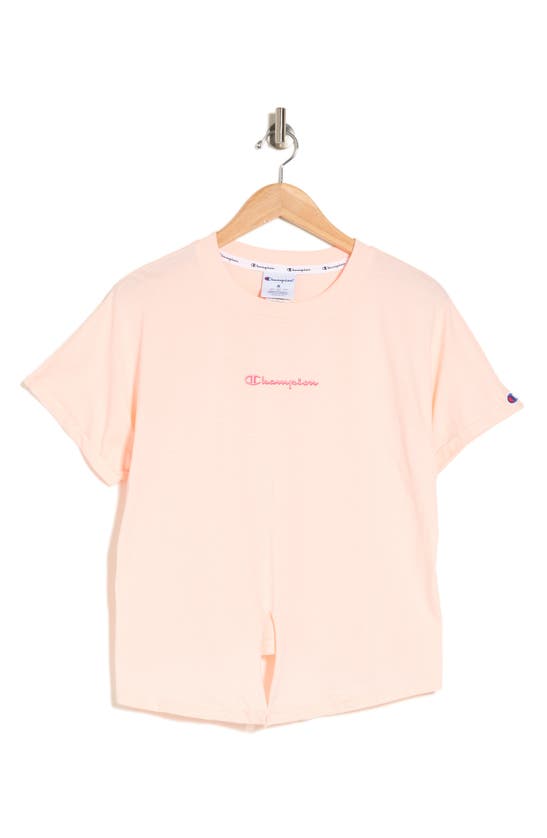 Champion Women's Tie-front Logo-print T-shirt In Pale Blush Pink
