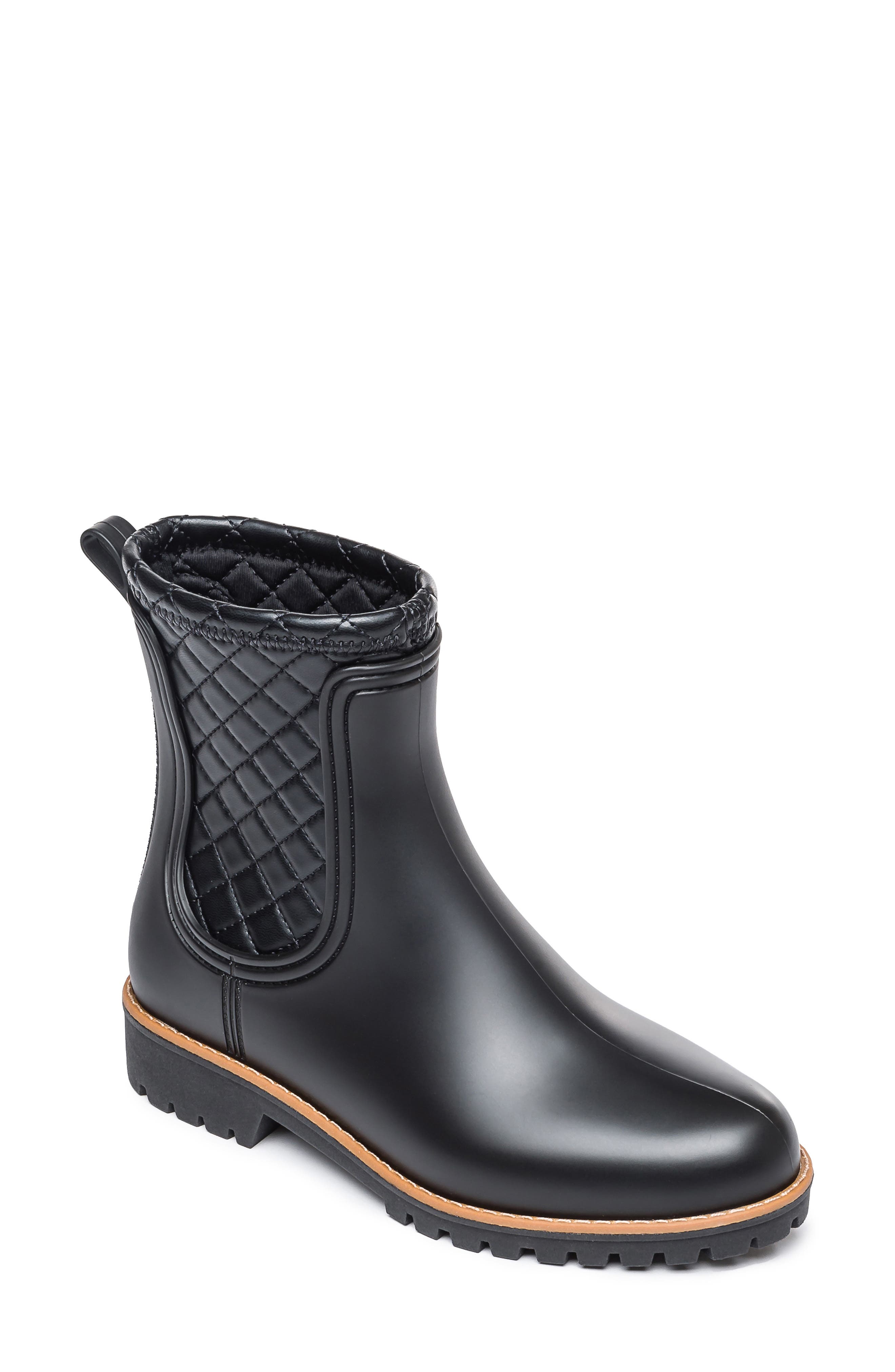 black quilted rain boots