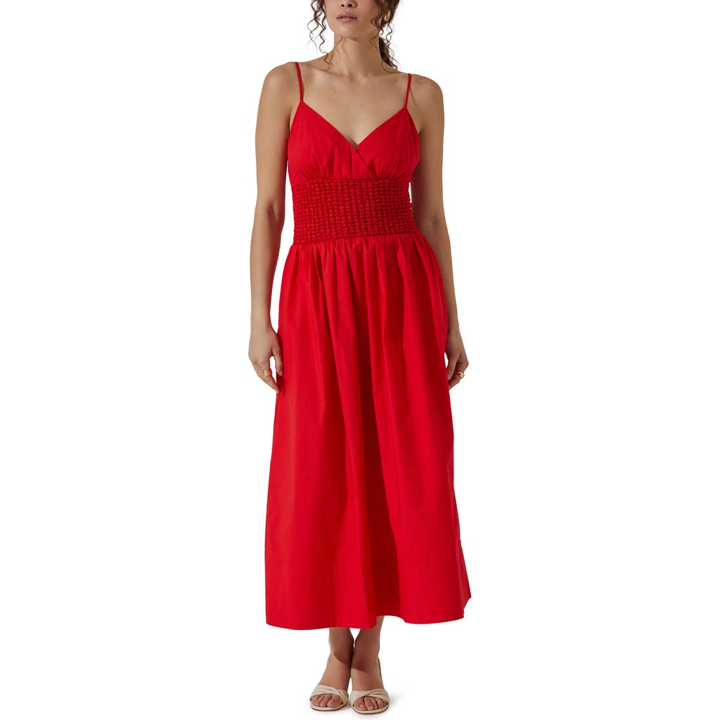 Astr The Label Popcorn Waist Cotton Midi Dress In Red