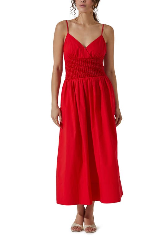 Shop Astr The Label Popcorn Waist Cotton Midi Dress In Cherry Red