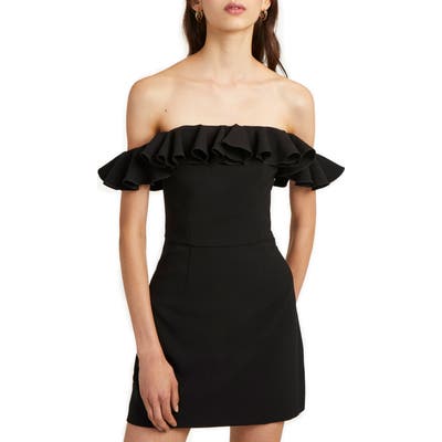 French Connection Whisper Light Off The Shoulder Ruffle Minidress, Black