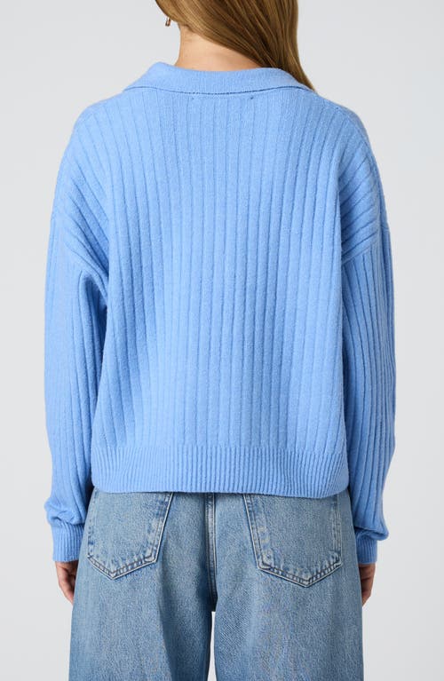 Shop French Connection Vhari Rib Johnny Collar Sweater In Dusted Blue