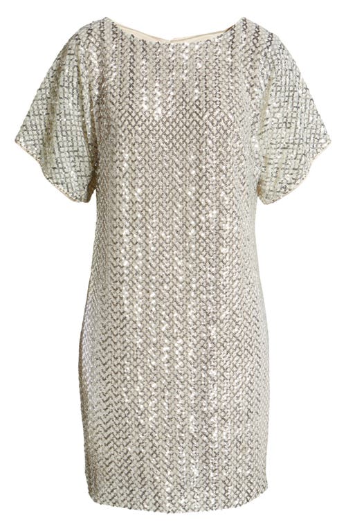 Vince Camuto Sequin Short Sleeve Shift Dress In Champagne