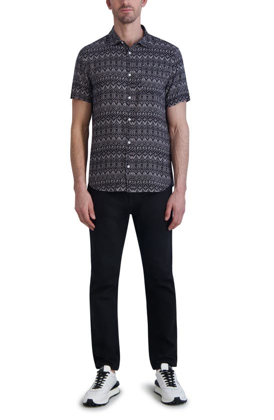 Karl Lagerfeld Trim Fit Geometric Print Short Sleeve Button-up Shirt In Black
