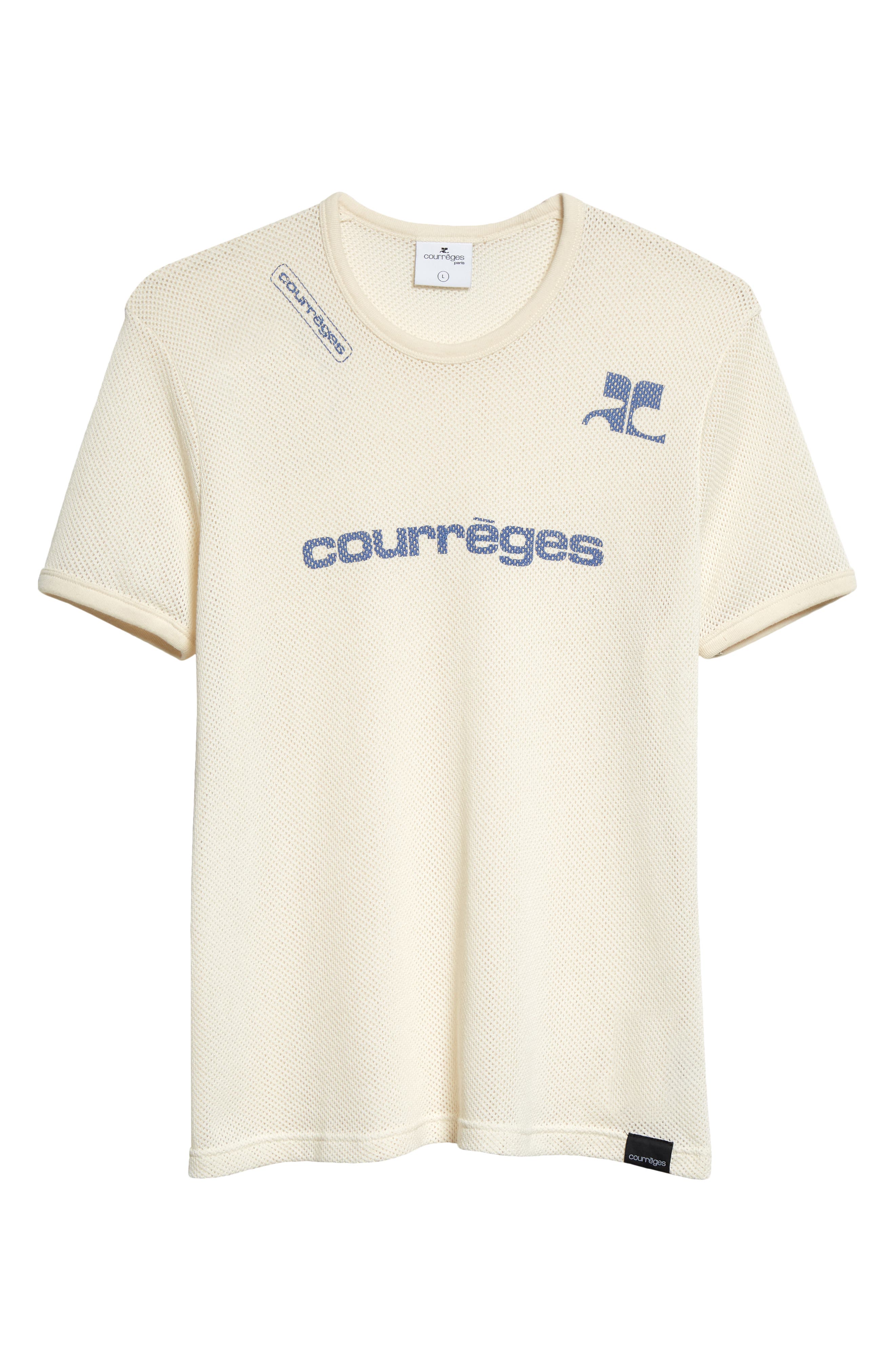 Courrèges Mesh Shell Classical Logo Graphic T-Shirt in Natural