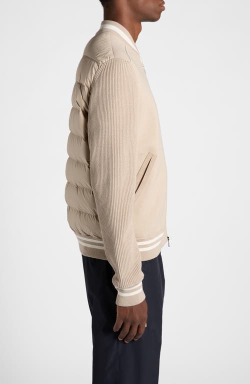 Shop Moncler Cotton Blend Knit & Quilted Down Cardigan In Medium Beige