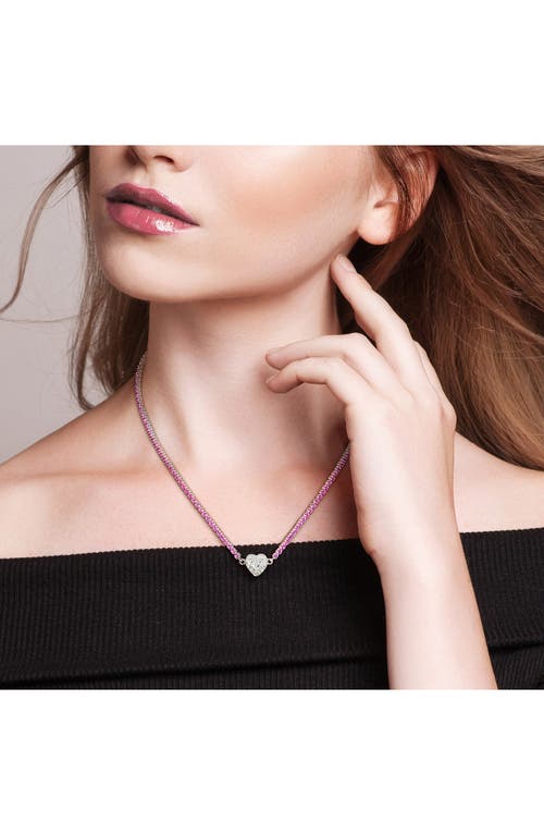 Shop Delmar Lab Created White Sapphire Heart Necklace In Pink/silver