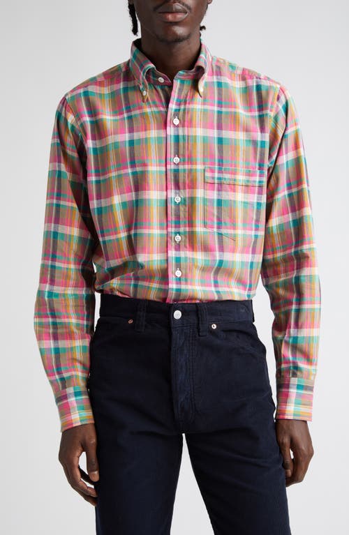 Drake's Madras Plaid Button-down Shirt In Pink/green