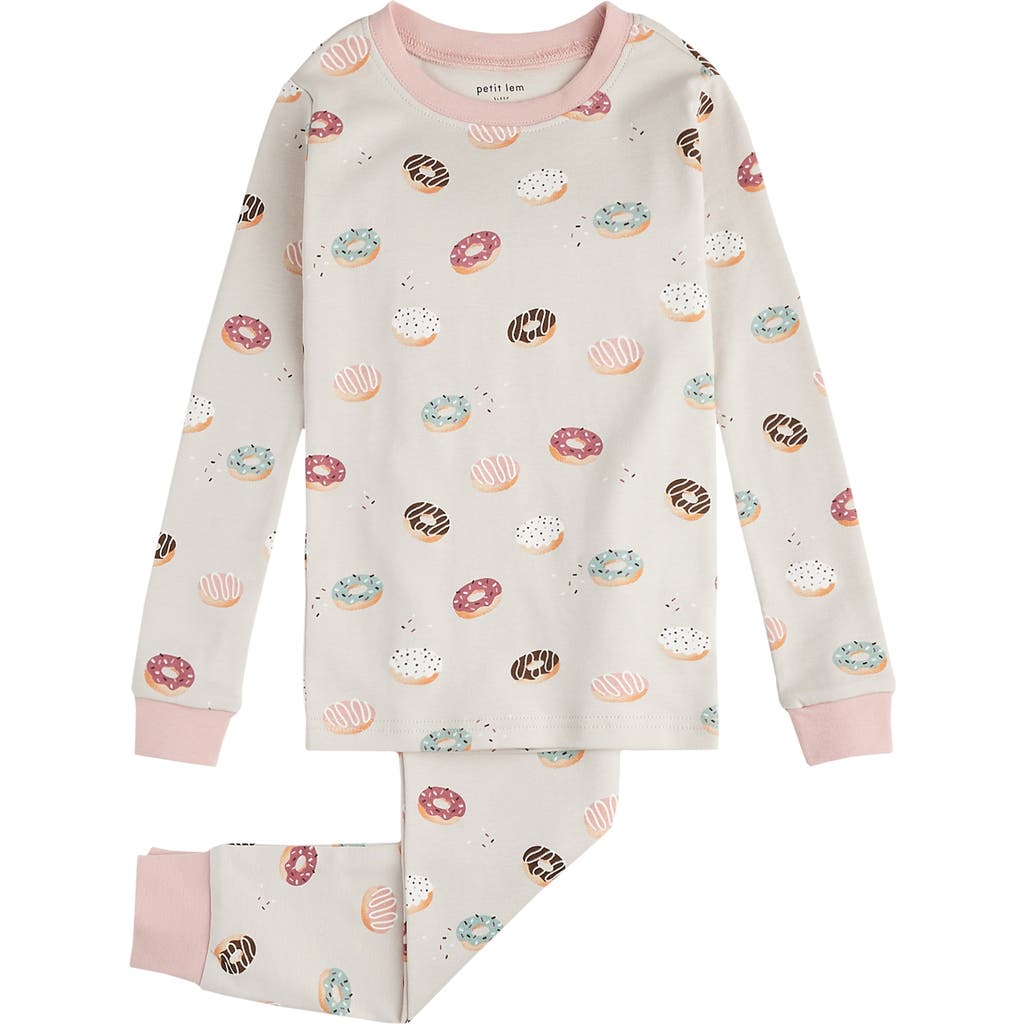 Petit Lem Kids' Donut Print Organic Cotton Fitted Two-piece Pajamas In Neutral