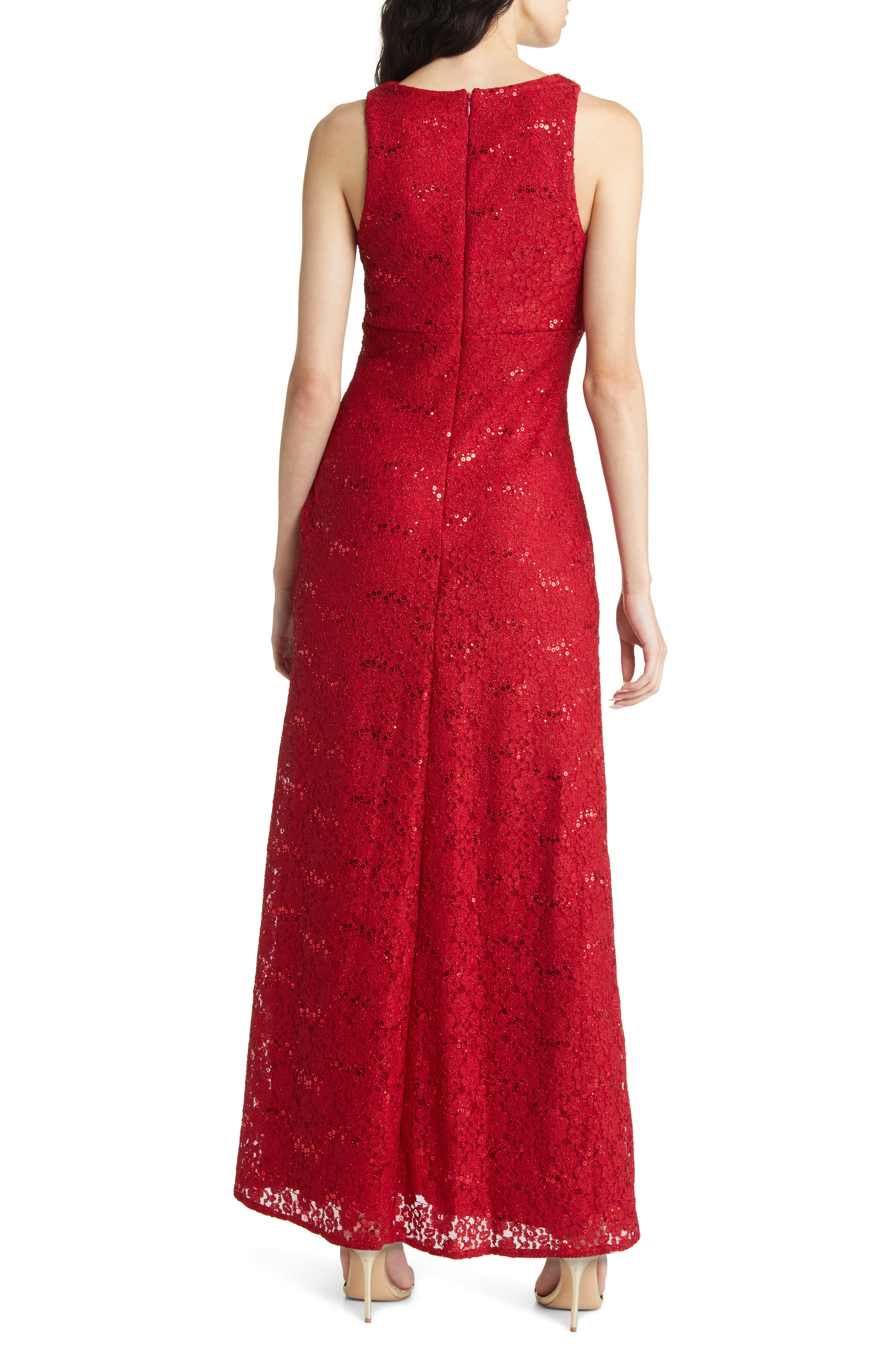 Nightway Sequin & Glitter Lace Gown in Red | Smart Closet