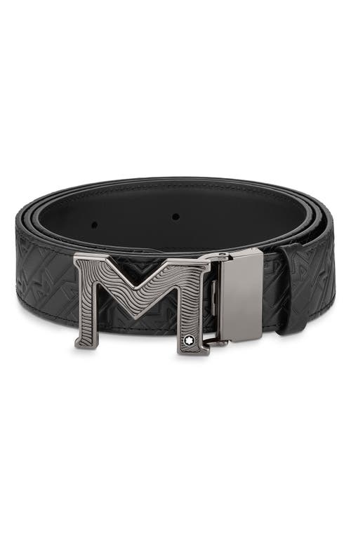 Montblanc Embossed Leather Belt in Black