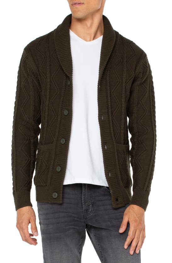 Liverpool Los Angeles Fisherman Cable Shawl Cardigan Sweater In Moss