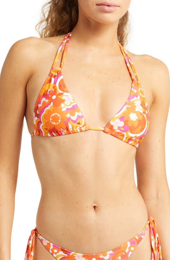 Kulani Kinis Floral Print Bikini Top In Magnetic Marmalade