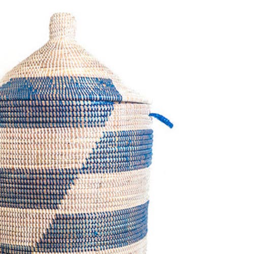 Mbare Dou Lid Storage Basket Stripe Blue In Blue